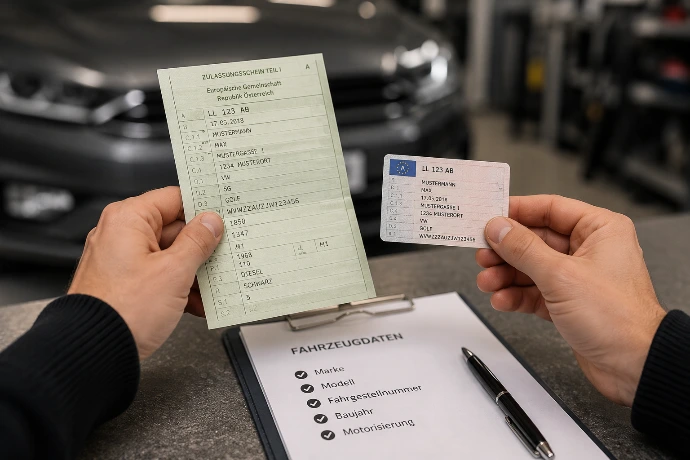 Fahrzeugdaten und Fahrgestellnummer für die Ersatzteilsuche bei Rene's Autoteile in Kundl